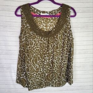 BODEN OLIVE GREEN SLEEVELESS FLORAL PRINT TOP, SZ 14